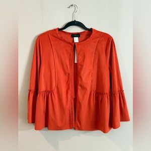 Orange Faux Suede Crop Jacket with Bracelet Length Ruffled Bell Sleeves Size 8